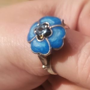 Sterling Gemstone & Enamel Flower Ring